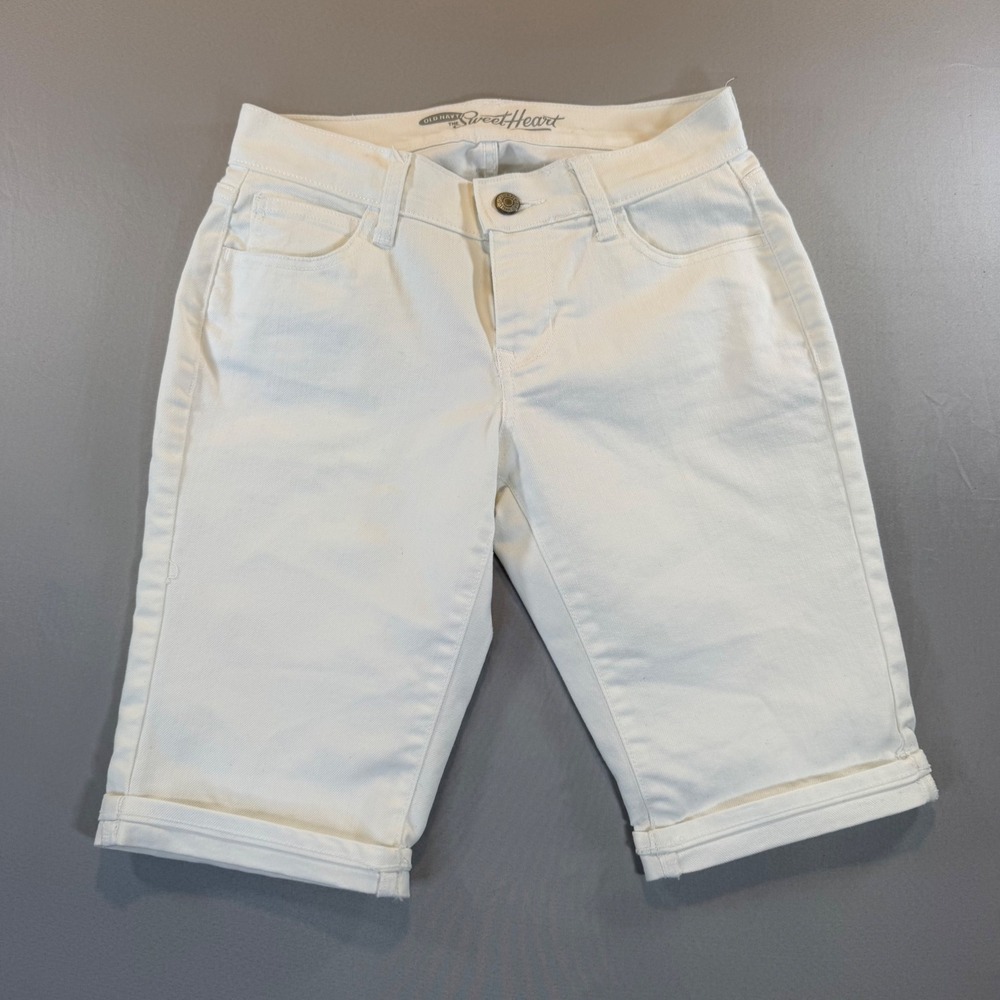 Old Navy The Sweetheart White Bermuda Denim Shorts 0 Summer Beach Preppy Classic
